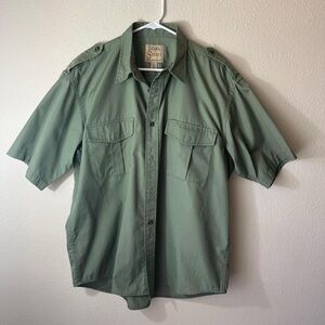 vintage Cabela's Safari Olive green button down short sleeve utility military